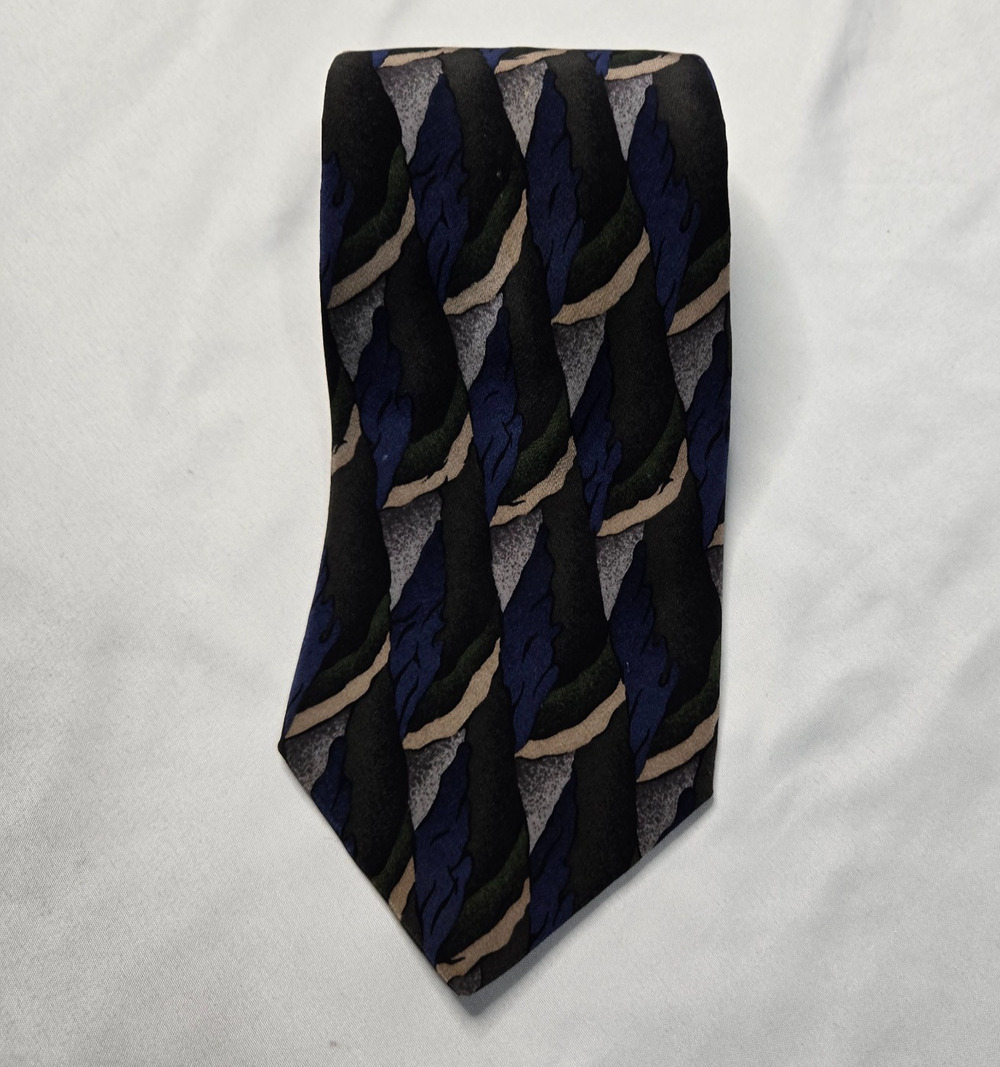 Vintage Honors 100% Silk Tie Abstract Geometric Blue Gray Black Men’s Necktie
